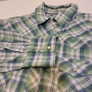 Wranglers, Green Plaid‎ Pearl Snap Shirt, size XL (tag removed)